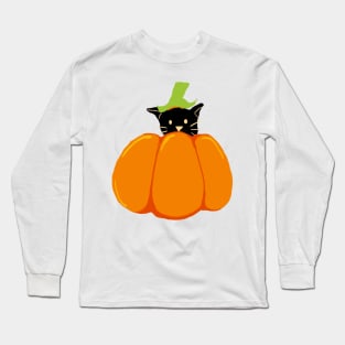 Black Cat In A Pumpkin Long Sleeve T-Shirt